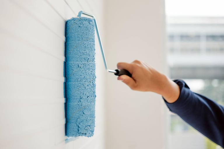 Blue accent wall painting project