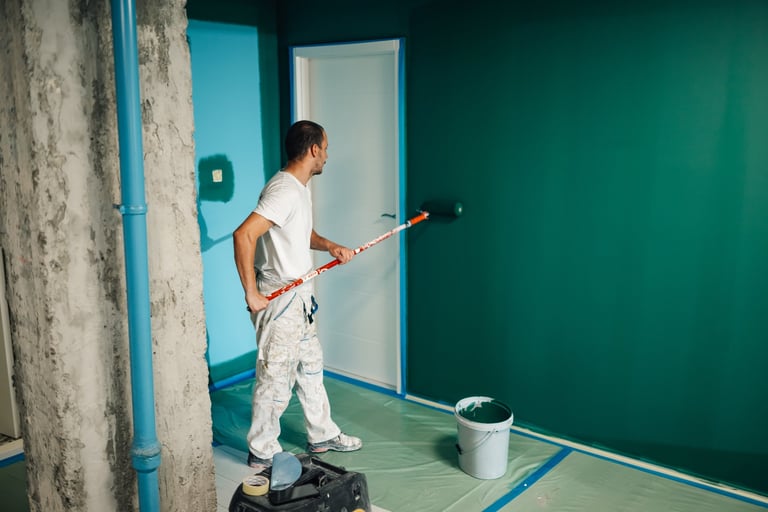 Interior room with fresh green paint